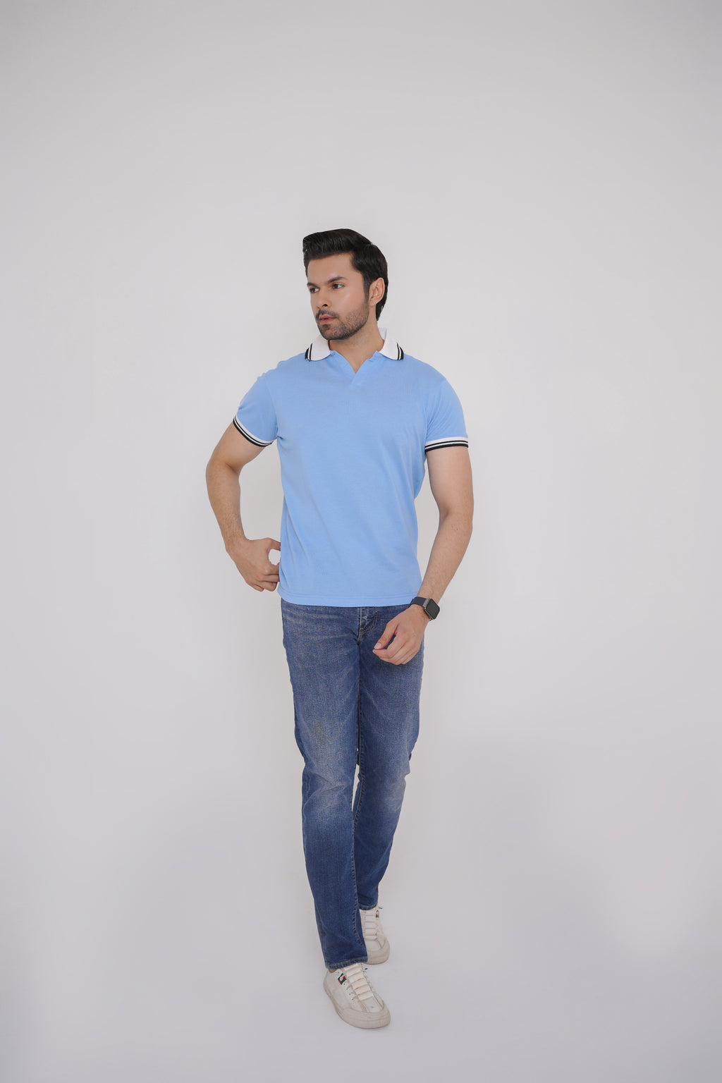 Sky Blue V-Neck Polo Shirt