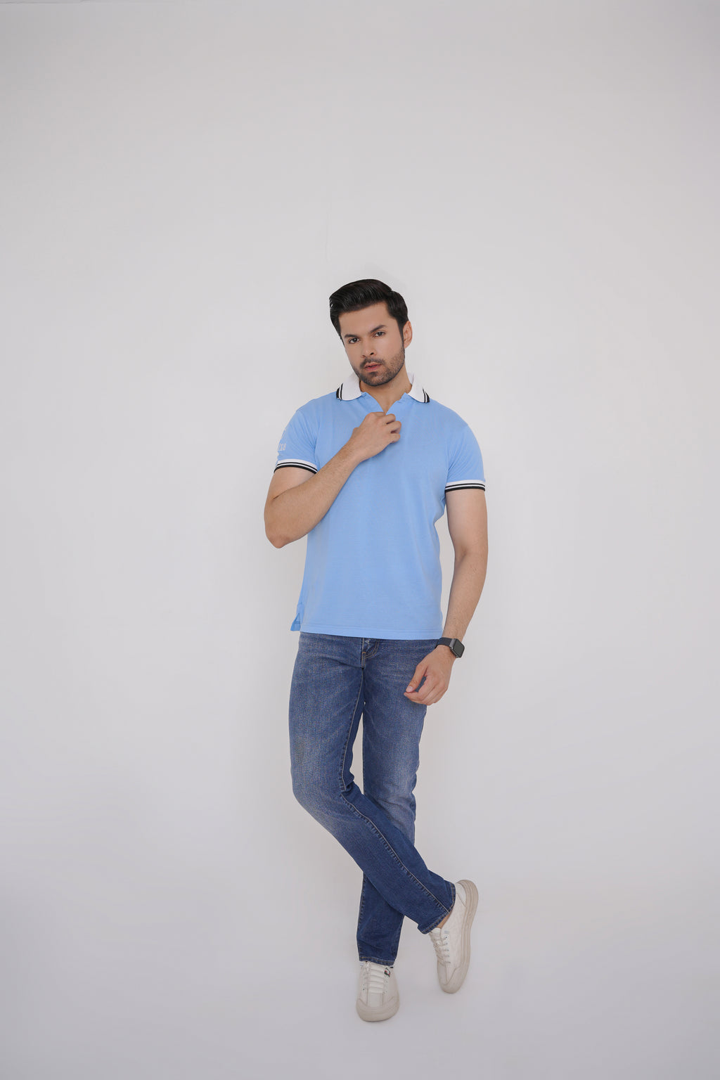 Sky Blue V-Neck Polo Shirt