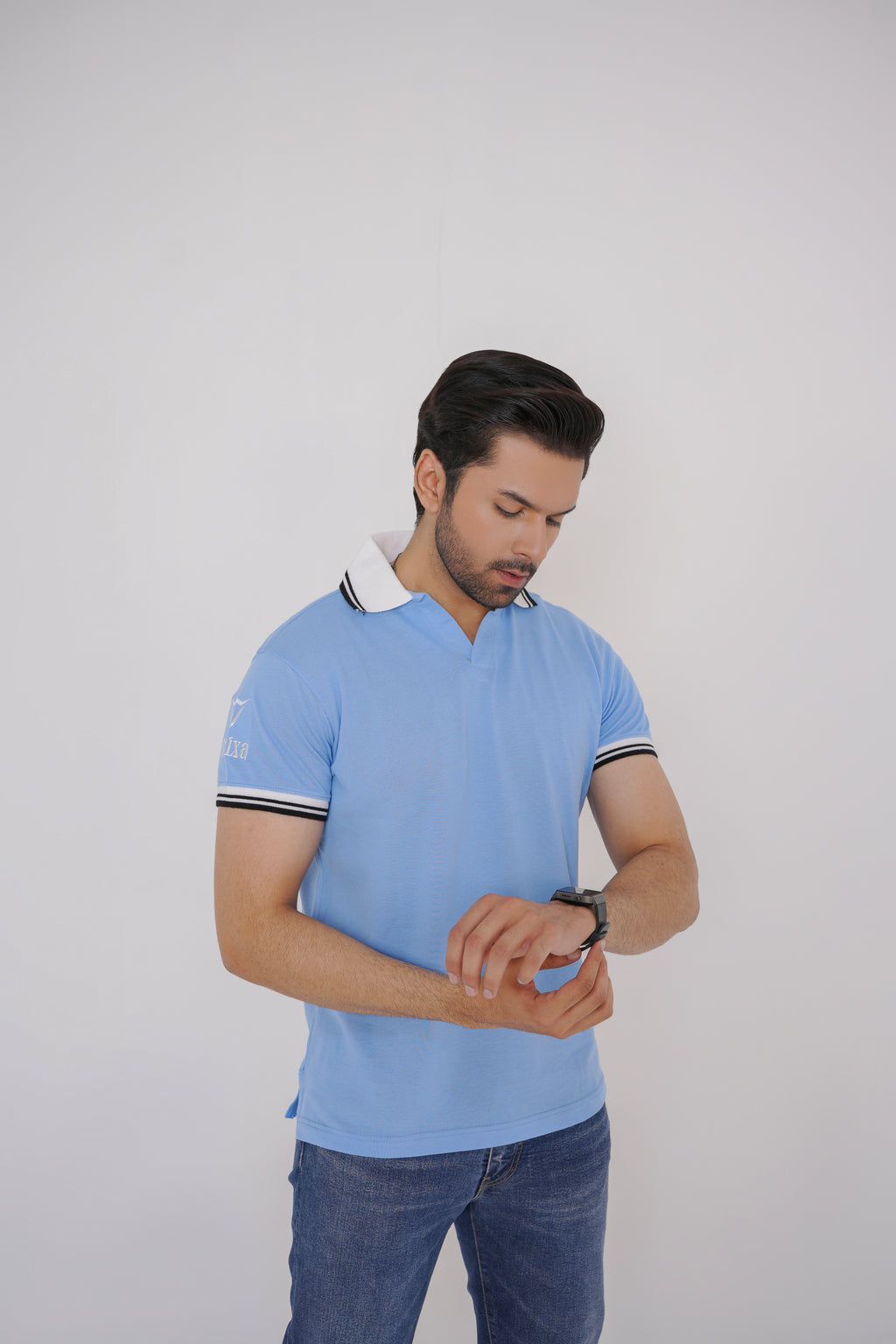 Sky Blue V-Neck Polo Shirt