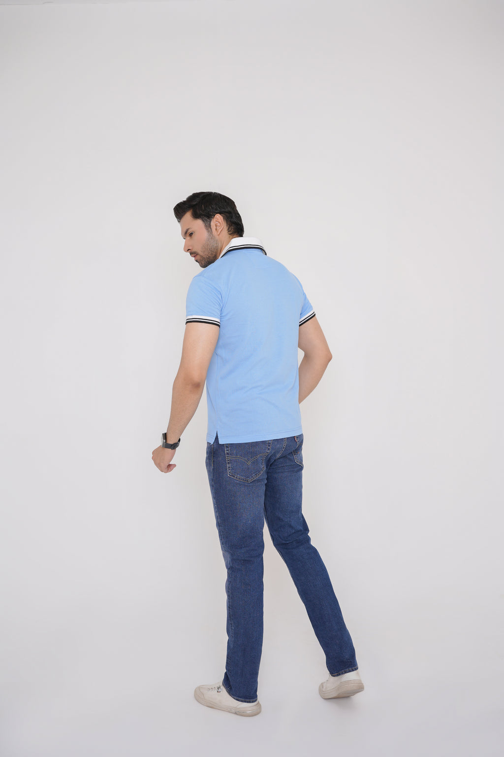 Sky Blue V-Neck Polo Shirt