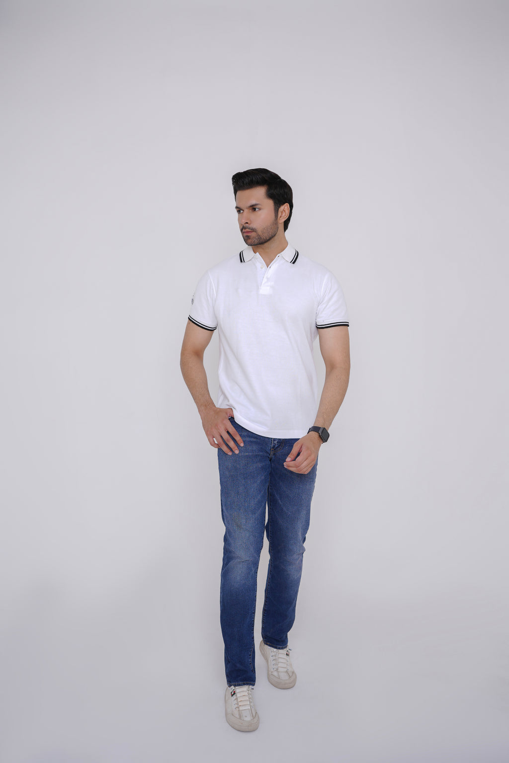 Classic White Button Polo Shirt – Soft Piqué Cotton