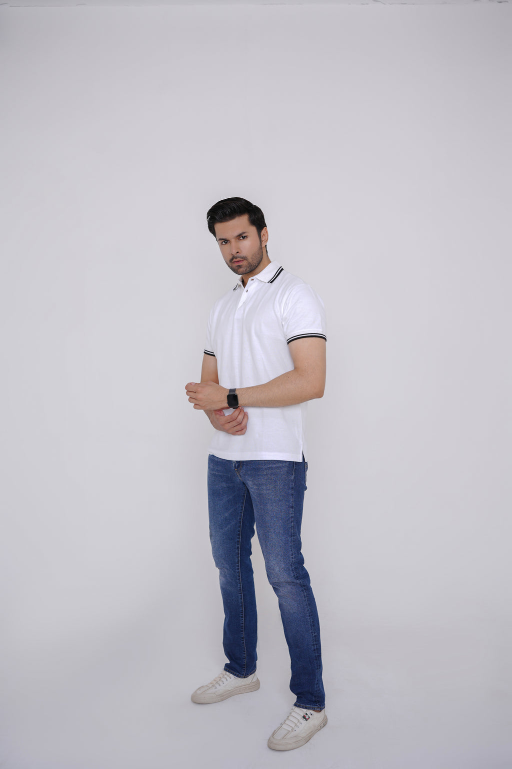 Classic White Button Polo Shirt – Soft Piqué Cotton