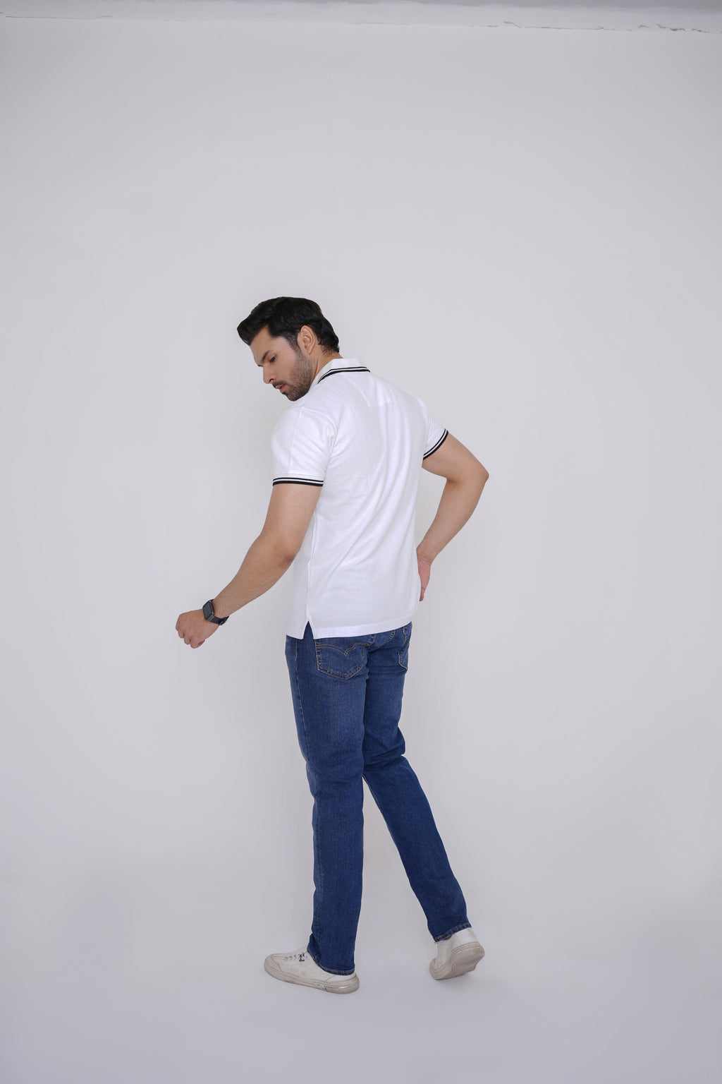 Classic White Button Polo Shirt – Soft Piqué Cotton