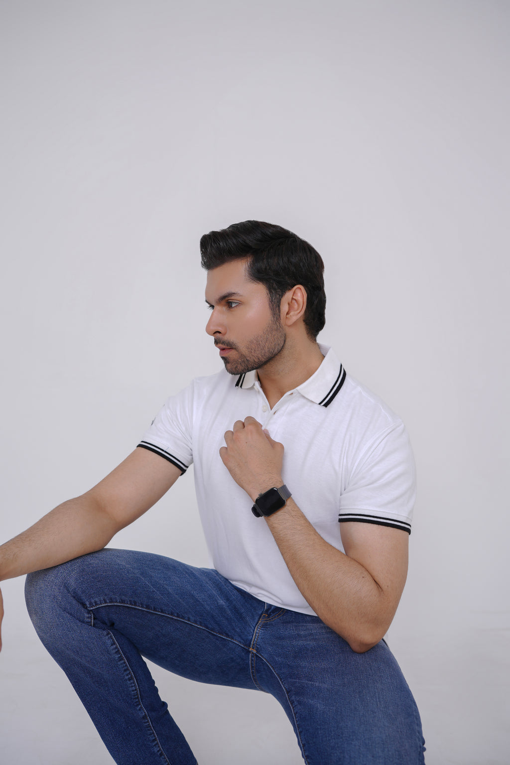 Classic White Button Polo Shirt – Soft Piqué Cotton