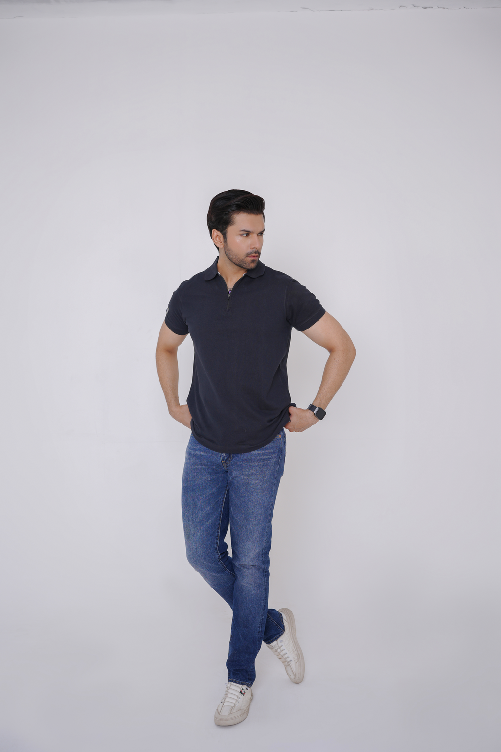 Men’s Black Zipper Pique Polo Shirt