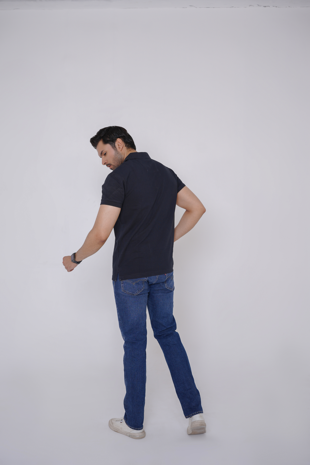 Men’s Black Zipper Pique Polo Shirt