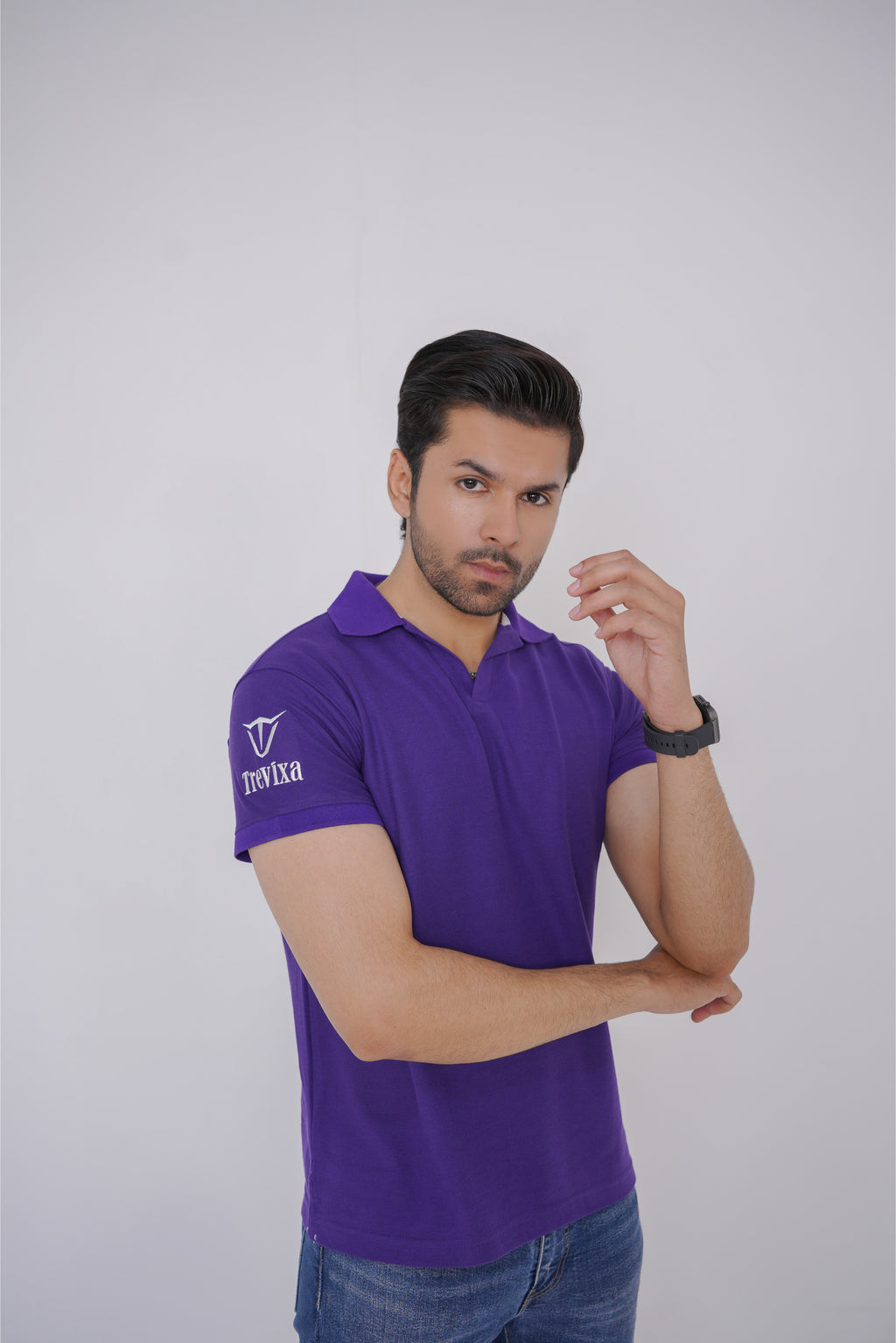 Purple V-Neck Polo Shirt – Comfortable & Stylish